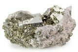Gleaming Chalcopyrite and Cubic Pyrite on Rhodochrosite - Peru #382030-1